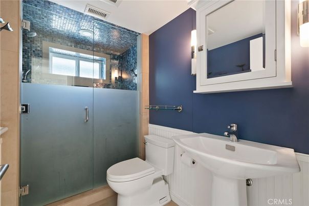 Bathroom, Glass Shower, Interior, Wood Texture Flooring