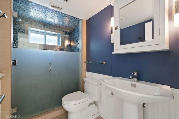 Bathroom, Glass Shower, Interior, Wood Texture Flooring