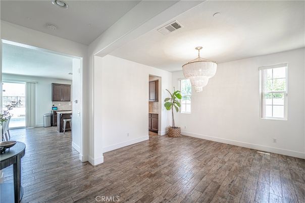 Chandelier, Empty room, Interior, Kitchen, Wood Texture Flooring
