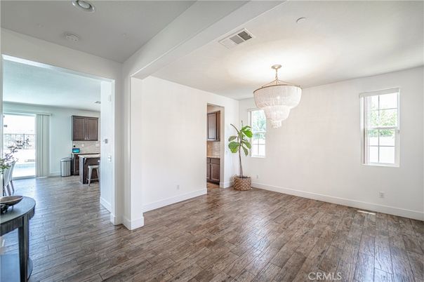 Chandelier, Empty room, Interior, Kitchen, Wood Texture Flooring