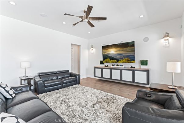 Home Theatre Room, Interior, Living room, Recessed Lighting, Wood Texture Flooring