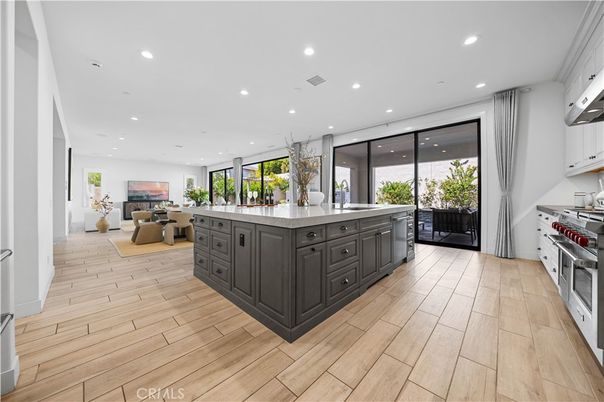 Interior, Kitchen, Living room, Recessed Lighting, Stainless Steel Appliances, Wood Texture Flooring