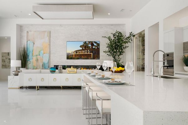 Interior, Kitchen, Living room, Recessed Lighting, Stone Walls