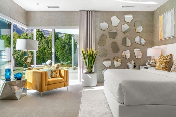 Bedroom, Interior, Recessed Lighting, Stone Walls