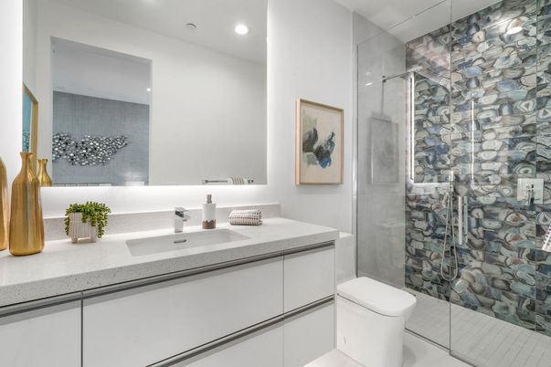 Bathroom, Glass Shower, Interior, Recessed Lighting