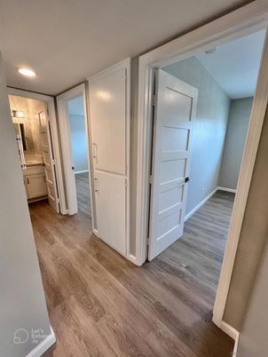 Empty room, Interior, Kitchen, Recessed Lighting, Wood Texture Flooring