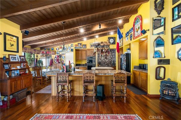 Interior, Kitchen, Pendant Lights, Tile Countertops, Wooden Beams, Wooden Ceilings, Wood Texture Flooring