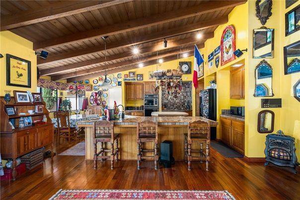 Interior, Kitchen, Pendant Lights, Tile Countertops, Wooden Beams, Wooden Ceilings, Wood Texture Flooring