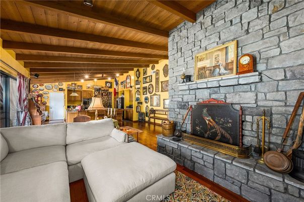 Dining room, Fireplace, Interior, Living room, Stone Walls, Wooden Beams, Wooden Ceilings, Wood Texture Flooring