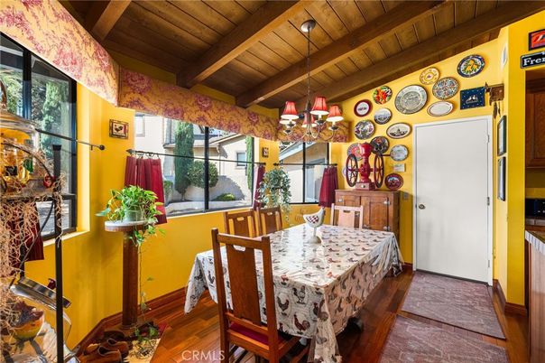 Chandelier, Dining room, Interior, Wooden Beams, Wooden Ceilings, Wood Texture Flooring