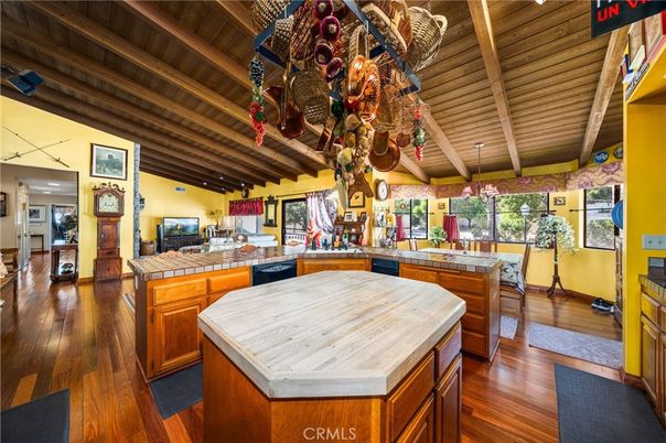 Interior, Kitchen, Tile Countertops, Wooden Beams, Wooden Ceilings, Wood Texture Flooring