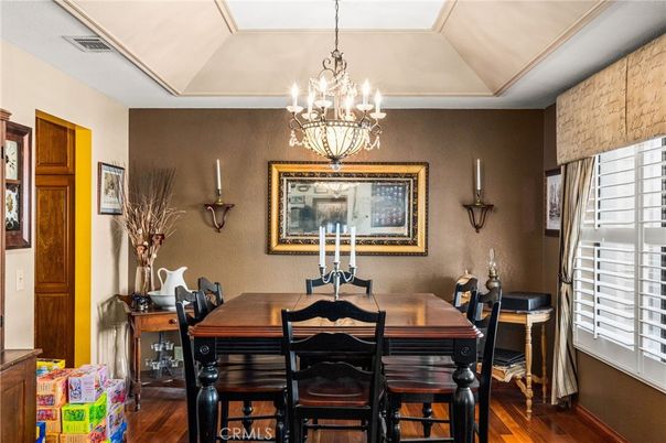 Chandelier, Dining room, Interior, Wood Texture Flooring