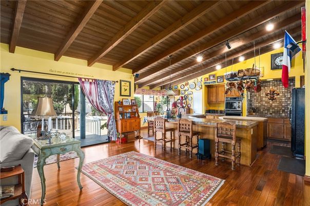 Dining room, Interior, Kitchen, Pendant Lights, Stone Walls, Wooden Beams, Wooden Ceilings, Wood Texture Flooring