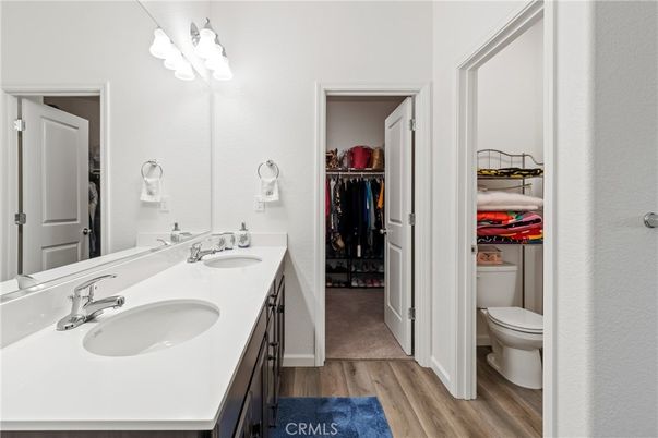 Bathroom, Dual Sink Vanities, Interior, Walk-in Closets, Wood Texture Flooring