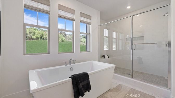 Bathroom, Free Standing Baths, Glass Shower, Interior, Recessed Lighting