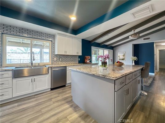 Interior, Kitchen, Recessed Lighting, Stainless Steel Appliances, Wooden Beams, Wood Texture Flooring