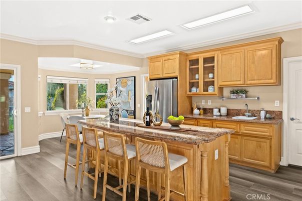 Dining room, Interior, Kitchen, Recessed Lighting, Stainless Steel Appliances, Wood Texture Flooring
