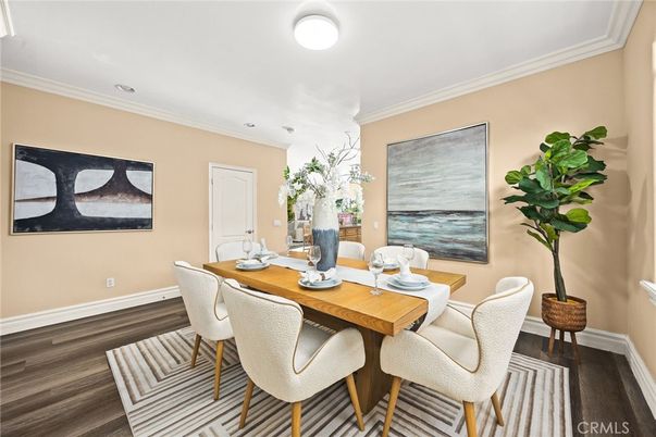 Dining room, Interior, Recessed Lighting, Wood Texture Flooring