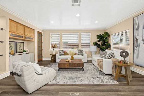 Interior, Living room, Recessed Lighting, Wood Texture Flooring