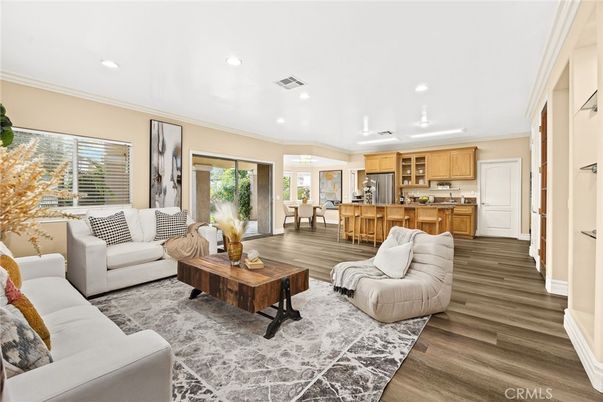 Dining room, Interior, Kitchen, Living room, Recessed Lighting, Wood Texture Flooring