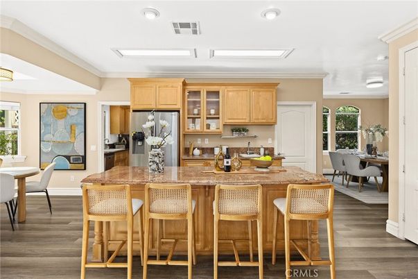 Dining room, Interior, Kitchen, Recessed Lighting, Wood Texture Flooring