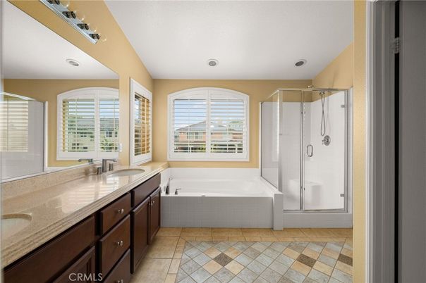 Bathroom, Dual Sink Vanities, Glass Shower, Interior, Recessed Lighting