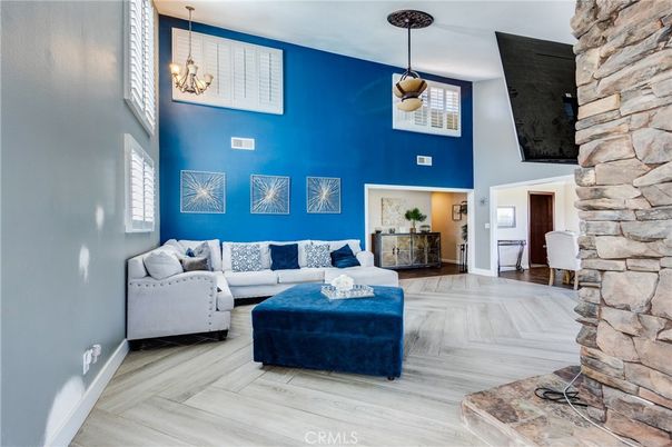Interior, Living room, Pendant Lights, Stone Walls, Wood Texture Flooring