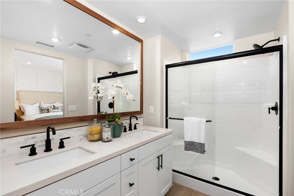 Bathroom, Dual Sink Vanities, Glass Shower, Interior, Recessed Lighting