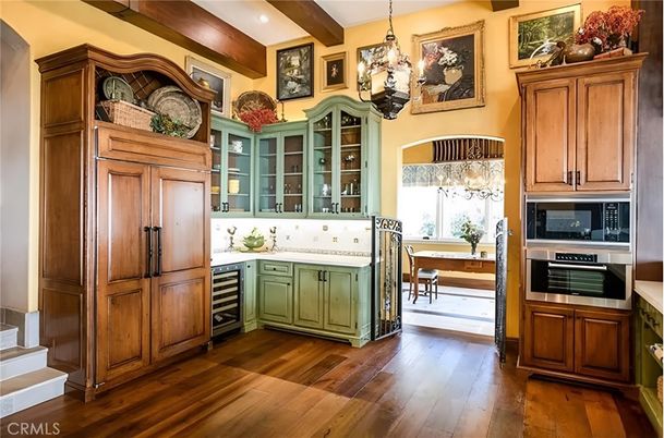 Interior, Kitchen, Pendant Lights, Recessed Lighting, Stainless Steel Appliances, Wooden Beams, Wood Texture Flooring