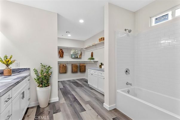 Bathroom, Interior, Recessed Lighting, Wood Texture Flooring