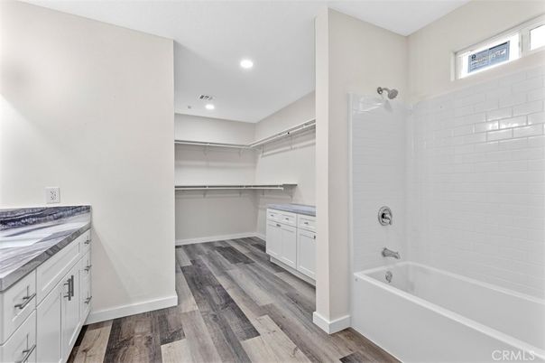 Bathroom, Interior, Recessed Lighting, Walk-in Closets, Wood Texture Flooring