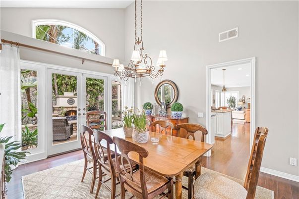 Chandelier, Dining room, Interior, Pendant Lights, Wood Texture Flooring