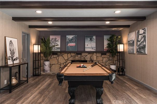Billiard Table, Game Room, Interior, Recessed Lighting, Wood Texture Flooring