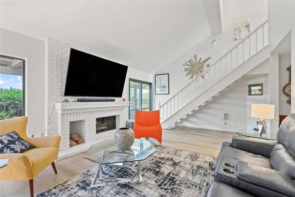 Fireplace, Interior, Living room, Stone Walls, Wood Texture Flooring
