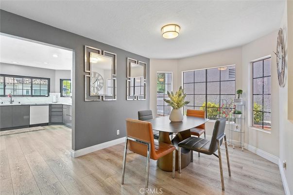 Dining room, Interior, Recessed Lighting, Wood Texture Flooring