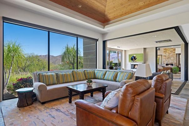 Interior, Living room, Recessed Lighting, Stone Walls, Wooden Ceilings, Wood Texture Flooring
