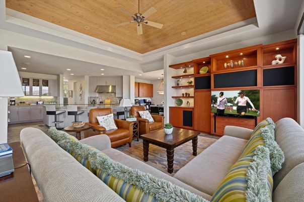 Interior, Kitchen, Living room, Recessed Lighting, Wooden Ceilings, Wood Texture Flooring