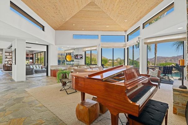 Interior, Living room, Piano, Recessed Lighting, Wooden Ceilings
