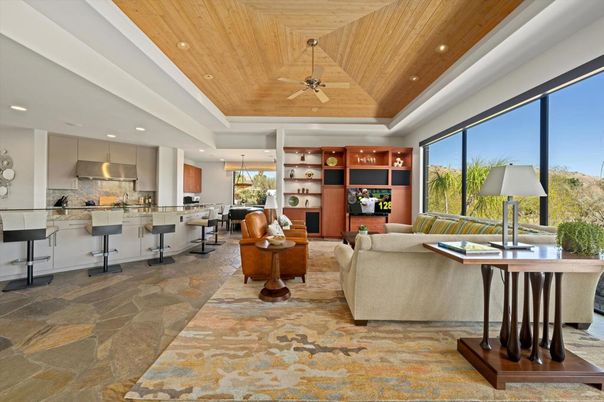Interior, Kitchen, Living room, Pendant Lights, Recessed Lighting, Stainless Steel Appliances, Wooden Ceilings