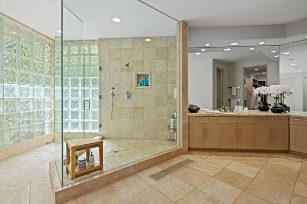 Bathroom, Glass Shower, Interior, Recessed Lighting