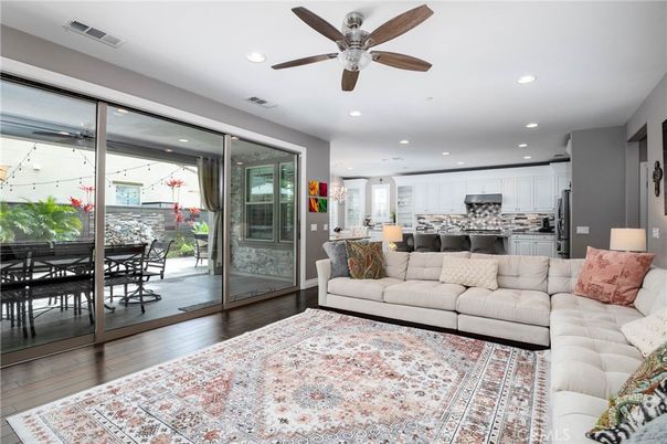 Dining room, Interior, Kitchen, Living room, Recessed Lighting, Stainless Steel Appliances, Wood Texture Flooring