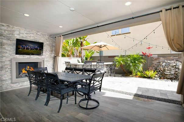 Fireplace, Interior, Recessed Lighting, Stone Walls, Wood Texture Flooring