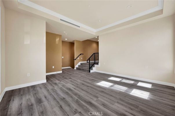 Empty room, Interior, Recessed Lighting, Wood Texture Flooring