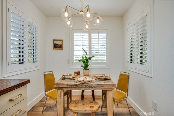 Dining room, Interior, Pendant Lights, Wood Texture Flooring