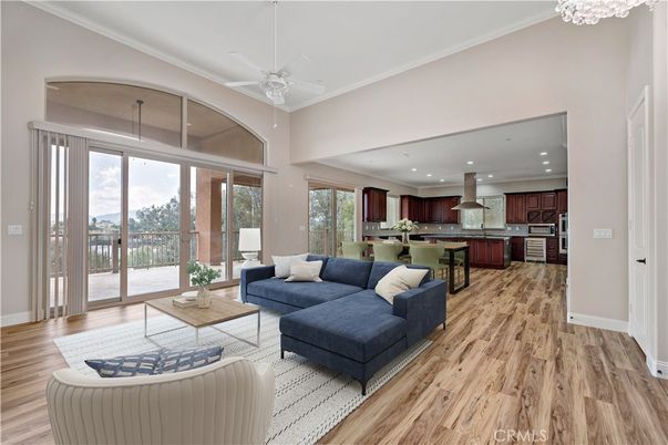 Interior, Kitchen, Living room, Recessed Lighting, Stainless Steel Appliances, Wood Texture Flooring