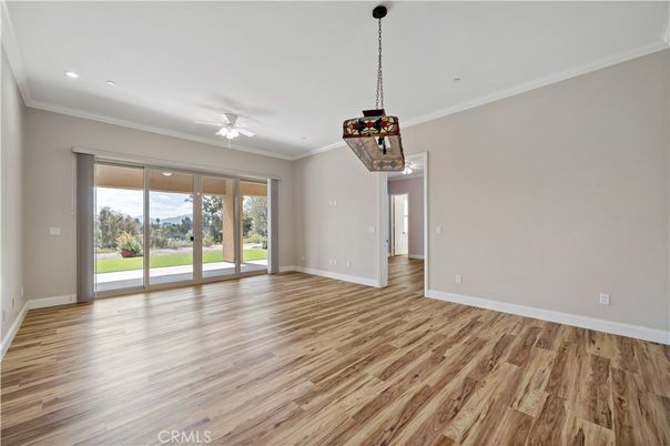 Empty room, Interior, Pendant Lights, Recessed Lighting, Wood Texture Flooring