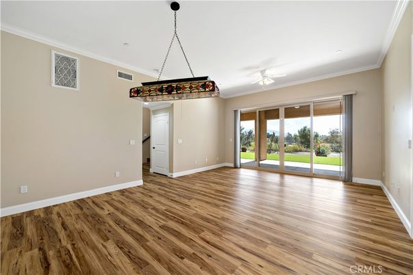 Empty room, Interior, Pendant Lights, Recessed Lighting, Wood Texture Flooring
