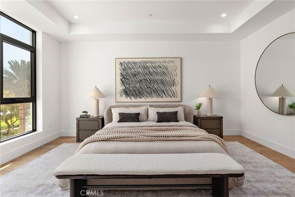 Bedroom, Interior, Recessed Lighting, Wood Texture Flooring