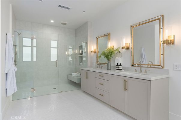 Bathroom, Dual Sink Vanities, Glass Shower, Interior, Recessed Lighting
