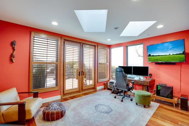 Home Office, Interior, Recessed Lighting, Wood Texture Flooring